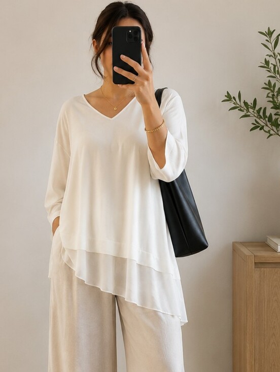 Eileen Fisher Pants - Eileen Fisher 100% Silk Ivory Tunic Top